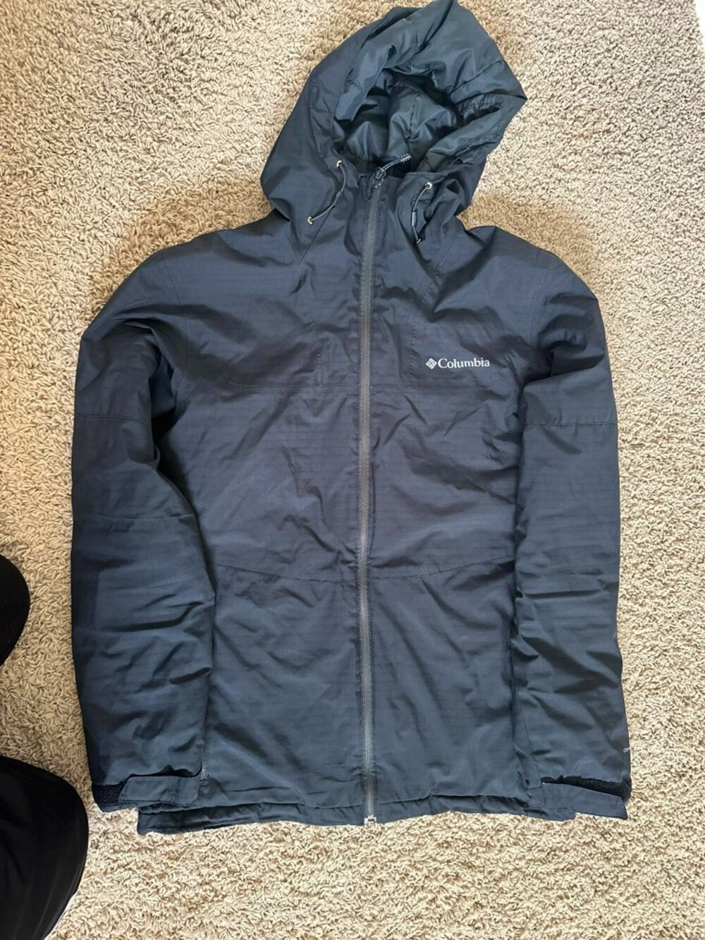 Columbia Hooded Black Rain Jacket Windbreaker Shell Men’s Small